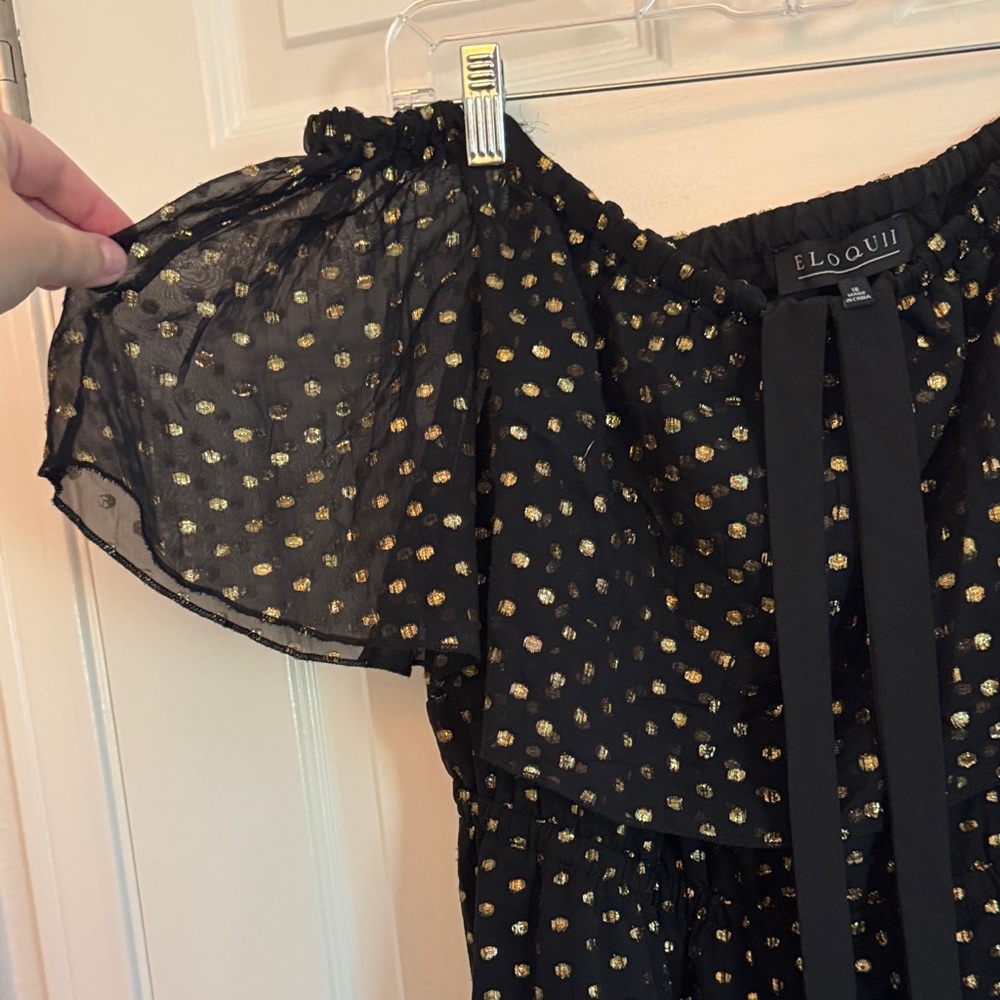 Black Polka Dot Off-Shoulder Dress - Picture 3 of 7